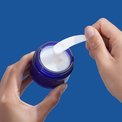 OverNews 2oz Blue Glass Jar Travel Size, 45PCS Empty Cosmetic Lotion Container with Black Lid & Spatula, Small Mini Jar for Beauty - color: HBlue, size: 45