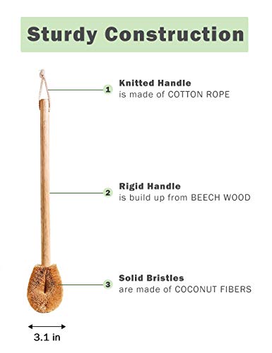 Updated Modern Version Toilet Bowl Brush, Natural Coconut Fiber Brush Head and Beechwood Handle for Bathroom Toilet - Sturdy, Deep Cleaning, Eco-Friendly, Toilet Cleaning Brush with Hanging Hook