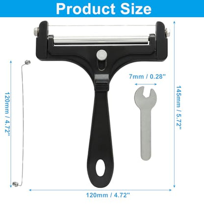 Black Cheese Slicer Kit Wire Food Slicer, Adjustable Thickness Handheld Cheese Cutter with 4 Replacement Wires & Wrench for Butter Mozzarella Cheddar/Block Butter - style: Black