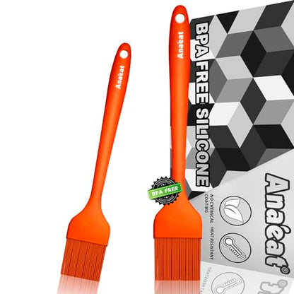 Anaeat Silicone Basting Pastry Brush- 2 Pack Heat Resistant Brushes with Soft Bristles, Hygienic Seamless Design, Marinade Brush Great in Baking for Spreading Oil Butter Sauce BBQ Grill (Orange) - color: Orange 2 Pcs (10"+8.2")