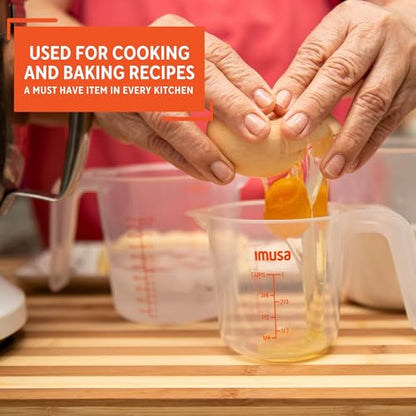 IMUSA Plastic Measuring Cups Set of 3/1,2 & 4 Cup with Easy Pour Spout & Red Indicators, Nesting Liquid and Dry Measuring Cups for Cooking & Baking