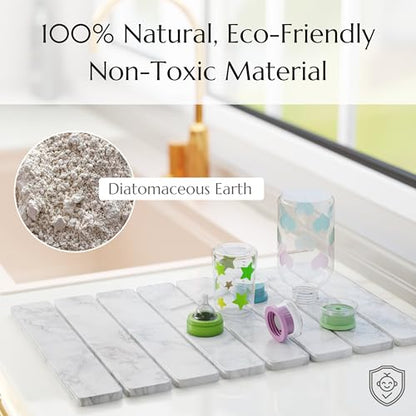 CHROME CLUB Stone Drying Mat for Kitchen Counter - Collapsible Diatomaceous Earth Dish Drying Stone - Fast Absorbent Stone Dish Drying Mat for Dishes and Pots (White Marble)