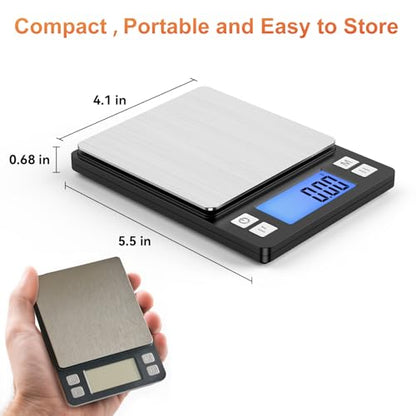 BOMATA 0.01g Small Digital Gram Scale, USB Rechargeable, Upgraded 1kg Jewelry Scale with Larger Display and Hold Function, High Precision, Grams and oz for Herb, Coin, Powder, Yeast, Kitchen Black - size: 0.01g/1kg Black