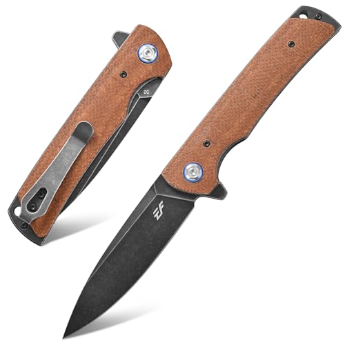 Eafengrow EF973 Folding Knife, D2 Steel Blade Micarta Handle Scale Pocket Knife Folder for Working Camping Hiking EDC Tool Knife(brown) - color: brown