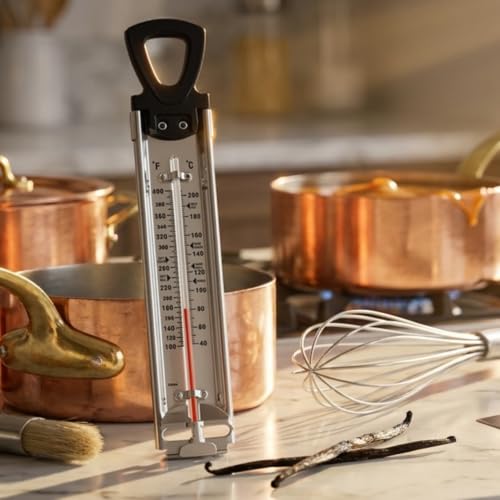 Pro Candy Thermometer & Deep Fry Thermometer, Stainless Steel with Pot Clip, Dual Scale C/F (100-400F), Hands-Free, Easy to Read for Candy, Jam, Oil, Sugar Cooking