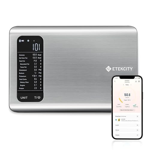 Etekcity Smart Food Kitchen Scale with Nutritional Calculator, Free App with 19 Nutrients Tracking, Calorie, Marco, Digital grams and ounces for weight loss, Premium Stainless Steel, 11lb - color: Stainless Steel 1
