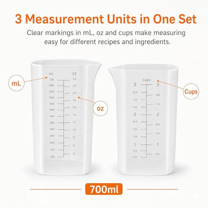 Silicone Measuring Cup Set, 1 Cup & 3 Cup Flexible Liquid Measuring Cups with Spout, BPA Free Silicone + PP Hybrid Design, Clear Cup & ml Markings for Cooking, Baking and Kitchen Use