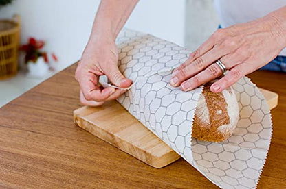 SUPERBEE Beeswax Bread Wrap, Reusable Beeswax Wrap for Food, Reusable Bees Wrap Vegetables, Cheese Paper, Bowl Covers and Sandwich Wrapping Paper, XXL (Hexagonia) - color: Hexagonia