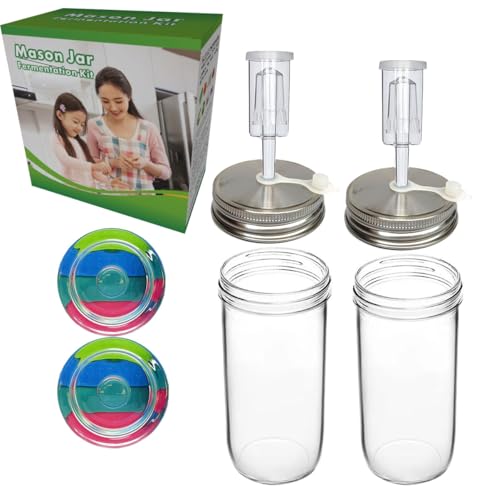 2 set Complete Fermentation Kit 0.73L Fermenting Mason Jars Fermentation Weights & Fermenting Lids for Sauerkraut, Vegetables, and Other Fermented Food(0.73 Liter)