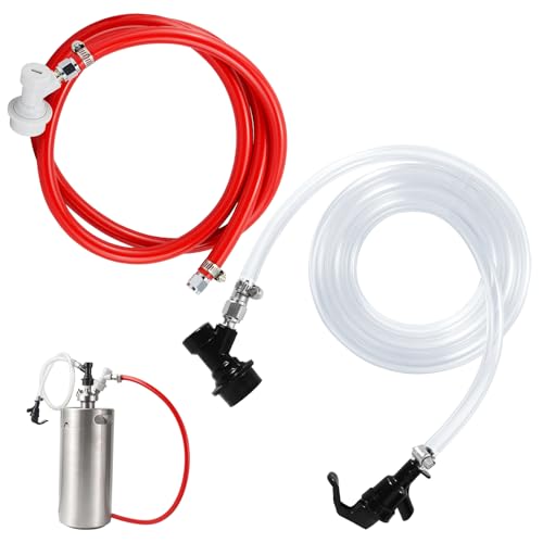 3FT 5/16 Beer Line Tubing & 5FT 5/16 CO2 Gas Line & 1Pair Ball Lock Keg Connectors & 1 Picnic Tap,Cuttable PVC Draft Beer Kegerator Line CO2 Regulator Gas Line Barb Fitting Hose Clamps Kegerator Parts