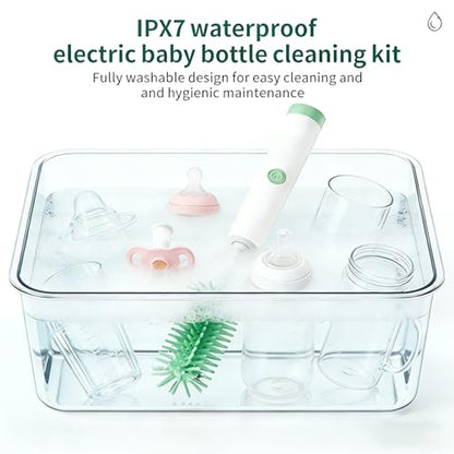 Portable Electric Silicone Bottle Brush Set, 7-in-1 UV Light USB Charging, Nipple/Straw Cleaner, Milk Mixer, Built-in Drying Rack & Storage Case, BPA-Free, IPX7, On-the-Go for New Parents - color: Mint