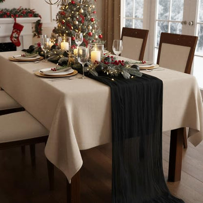 Black Cheesecloth Table Runner 120 Inch 10FT Cheese Cloth Runners 1 Pack for Baby Shower, Banquet, Theme Party, Football Theme - color: Black