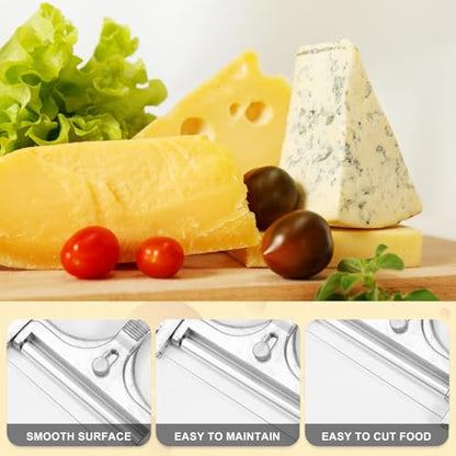 Gosknor 6pcs Cheese Slicer Kit, Stainless Steel Wire Cheese Cutter with 4 Extra Wires & Wrench Slicer Handheld Butter Cutter Food for Block Butter (Glossy Silver) - color: Glossy Silver