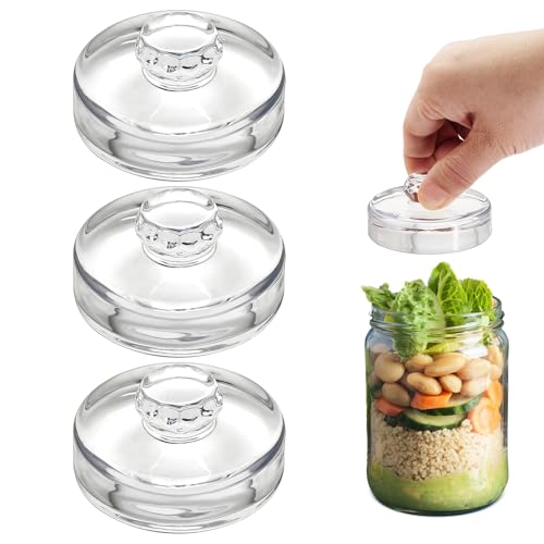 3Pcs Fermentation Glass Weights with Easy Grip Handles, Clear Canning Weights and Pickling Glass Weight for Wide Mouth Mason Jars, Fermenting Kit, Kimchi, Sauerkraut (3)