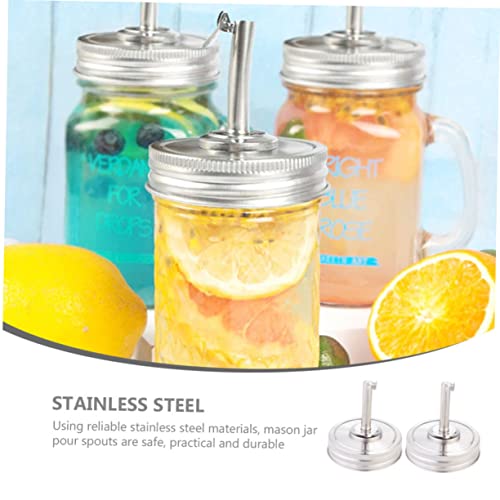 2pcs Stainless Steel Jar Pour Spout Lids Wide Mouth Replacement Lid for Oil Vinegar Liquor Soy Sauce Bottles Easy Pour and Store Leak-resistant Kitchen Accessory