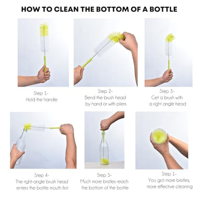 ALINK 3-Pack Long Narrow Neck Bottle Cleaning Brush for Beer, Wine, Flask, Thermos, Sport Well, Brewing Bottle and Hummingbird Feeder and Long Narrow Neck Sport Bottles - color: Ligth Green