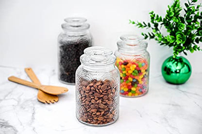 Le'raze Food Storage Containers with Airtight Lids - Retro Design - Pantry Organization, Glass Canisters Storage for Cookies, Tea, Sugar, Candy Jars, Sugar Packet, Set of 3