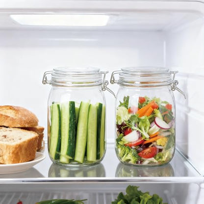 Flrolove 32oz Set of 4 Glass Kitchen Storage Canister Mason Jars with Lids | Airtight Glass Canister with Hinged Lid, Perfect for Kitchen Canning Cereal, Pasta, Sugar, Coffee Beans, Label & Chalk Marker - size: 32oz*4-round
