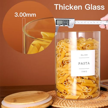 CZZGSM Set of 6 Glass Flour and Sugar jars with 132 Kitchen Pantry Labels - Thicken Large Glass Storage containers with Airtight Bamboo Lid - Rice Canisters for Salt Coffee - 100OZ/54OZ/27OZ - color: 6pack
