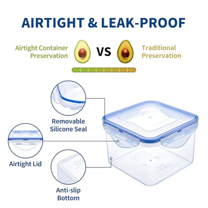 KIGI Square Food Storage Containers with 4-Sided Locking Lid, 30.4 OZ, Leak proof, Ideal for Lunch and Meal Prep, BPA-Free Plastic, 6-Piece, 3.75 Cup - size: 3.75 cup (6-Piece)