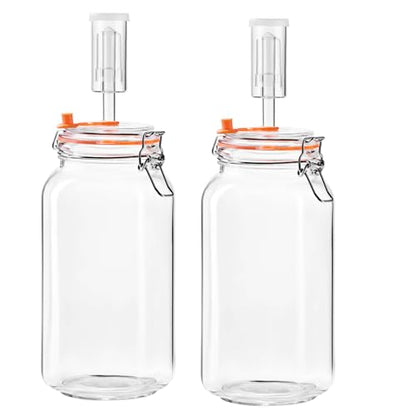 2L Fermentation Jar, Wide Mouth Glass Fermenting Kit wit Airlocks, 2-Pack | Fermentation Glass Jars With Self-Burping Airlocks for Sauerkraut, Kimchi, Pickles, Mead, Cider and Other Homemade Ferments