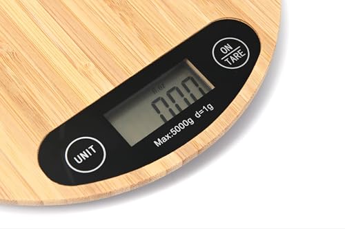 Tastes Round Wood Digital Kitchen Scale, up to 5KG, with All Units and Decorative Design