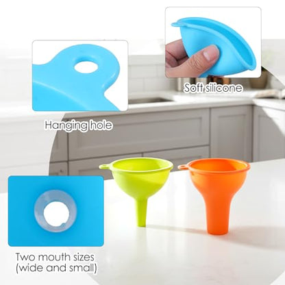 4 Pcs Silicone Kitchen Funnels - Flexible Condiment Sauce Canning Wide Mouth Funnel - Funnels for Kitchen Use Filling Bottles Jars Cans Powder Liquid Spices