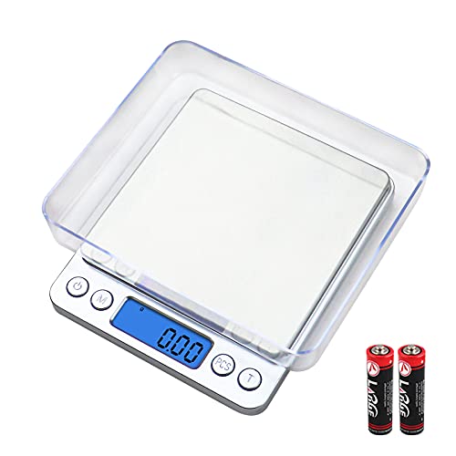 UNIWEIGH Digital Kitchen Scale, 500g/0.01g Gram Scale,Cooking Food Scale Digital Weight Grams and OZ with LCD Display, Digital Jewelry Coffee Scale with 2 Trays,Auto Off, Tare，Stainless Steel - size: 500G