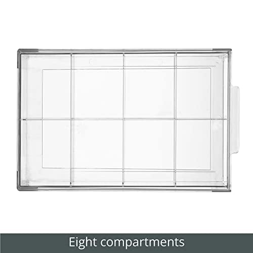 mDesign Plastic Kitchen and Pantry Organizer with Divided Drawer - Stackable Bin with 8 Sections for Tea and Snack Food - Perfect for Organizing Cabinet, Fridge - Lumiere Collection - 2 Pack - Clear