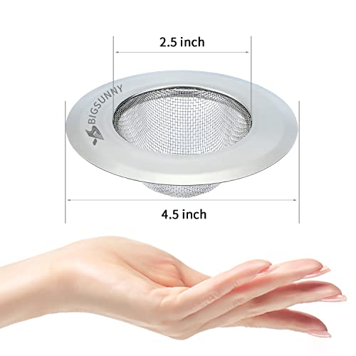 Mesh Sink Strainer Set of 2, MSY BIGSUNNY Stainless Steel Kitchen Sink Strainer Kitchen Drain Strainer with Large Wide Rim 4.5 inch Diameter for Kitchen Sinks - size: 4.5"+4.5"