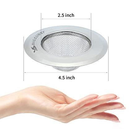 Mesh Sink Strainer Set of 2, MSY BIGSUNNY Stainless Steel Kitchen Sink Strainer Kitchen Drain Strainer with Large Wide Rim 4.5 inch Diameter for Kitchen Sinks - size: 4.5"+4.5"