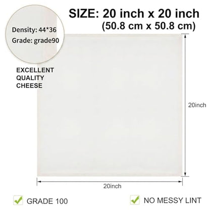 Grade 100 Cheesecloth for Straining,Unbleached Cotton Cheese Cloth | 20x20 Inch Pre-cut Reusable Hemmed Edge Ultra Fine Mesh, Washable Strainer for Greek Yogurt Nut Milk Juicing Cooking Baking