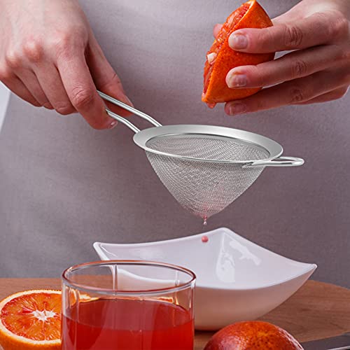 TeamFar Fine Mesh Strainer, 3.3’’ Stainless Steel Tea Strainer-Silver, 1PC | Bar Strainer Small Mesh Conical Cone for Cocktail Coffee Juice, Healthy & Dishwasher Safe, Long Handle & Hanging Loop