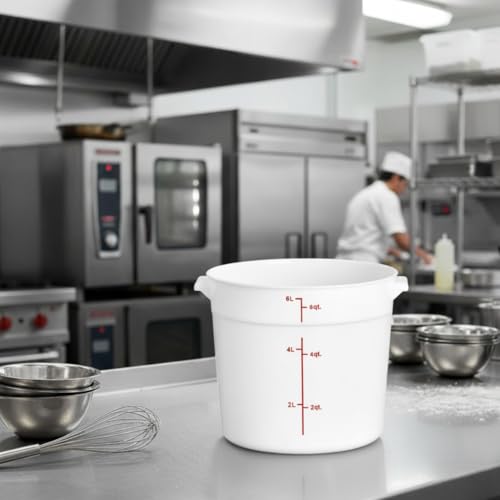 TrueCraftware- 6 Quart White Round Food Storage Container Polypropylene- Commercial Reusable Food Container Canister with Measurement Markings for Meal Prep Pantry Kitchen - size: 6 Quart