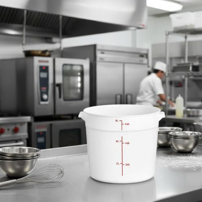 TrueCraftware- 6 Quart White Round Food Storage Container Polypropylene- Commercial Reusable Food Container Canister with Measurement Markings for Meal Prep Pantry Kitchen - size: 6 Quart