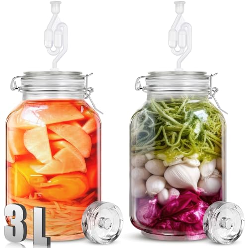 Teenyyou 2 Sets Fermentation Jar Fermentation Kit with Fermenting Weights and Airlocks for Sauerkraut, Vegetables, and Other Fermented Food(3 L)