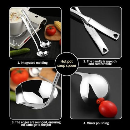 30cm/11.8inch Silver Kitchen Soup Ladle 304 Stainless Steel with Pour Spout, Cooking Utensils Set Soup Metal Ladle for Cooking, Soups, Serving, Stews (Silver)