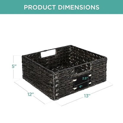 Best Choice Products 33 x 30.5cm(13 x 12인치) 워터 히아신스 식료품 저장실 바구니 4개 세트, 칠판 라벨이 있는 우븐 오거나이저, 초크 마커 - 블랙 - color: 블랙., size: 13x12x5in