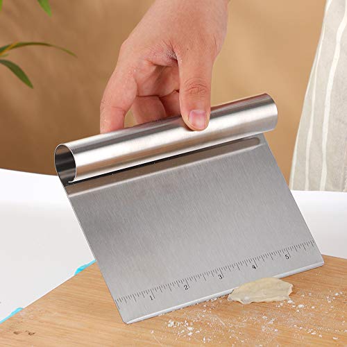 Stainless Steel Multifunctional Flour Scraper Mirror Polished Cake & Pizza Cutter Dough & Pastry Cutter Baking Scale Scraper & Butter Knife With Scale Pastry Bread Separator (Silver) - color: Silver
