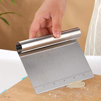 Stainless Steel Multifunctional Flour Scraper Mirror Polished Cake & Pizza Cutter Dough & Pastry Cutter Baking Scale Scraper & Butter Knife With Scale Pastry Bread Separator (Silver) - color: Silver