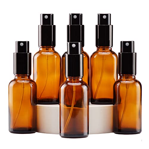 YIZHAO Amber Glass Spray Bottles 1oz, with Small Fine Mist Spray, Metal Cap, Refillable for Essential Oil,Travel,Cleaning,Perfume,Aromatherapy,Makeup – 6 Pcs - color: Amber, size: 30ml-6