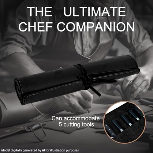 Genuine Leather Knife Roll, Knife Bags for Chefs Professional, Small Chef'S Knife,Knives Holders Protectors with 5 Slots (Black) - color: 5 Slots Black