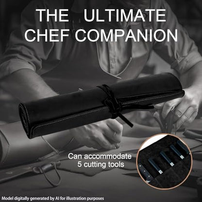 Genuine Leather Knife Roll, Knife Bags for Chefs Professional, Small Chef'S Knife,Knives Holders Protectors with 5 Slots (Black) - color: 5 Slots Black