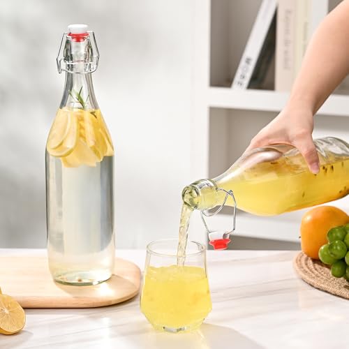 Fox Run Glass Flip Top Bottle, 1 Liter Air Tight Bottle with Flip Top Lid, 12.5" x 3.4"