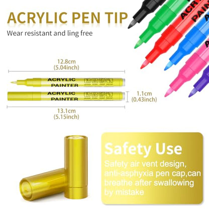 Acrylic Paint Pens Waterproof Markers 2 Gold Permanent Marker Pens Acrylic Pens for Rock Painting Glass Stone Ceramic Metal Fabric Pebble Painting pens Craft Supplies - color: Gold