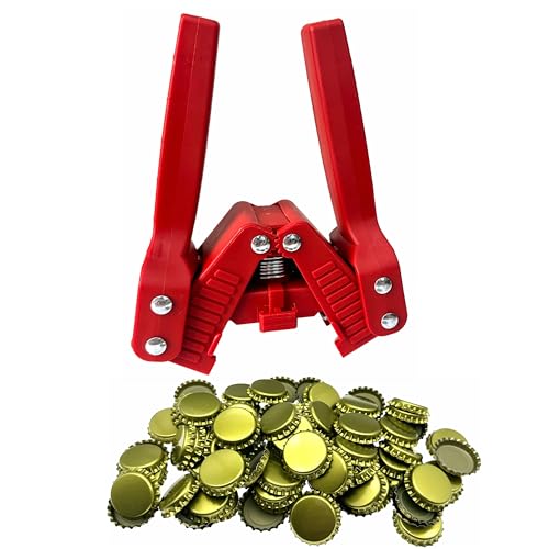 Manual Beer Bottle Capper Tool with 150 count Beer Bottle Caps,26mm Beer Corking Machine for Home Brewing (RED) - color: Red
