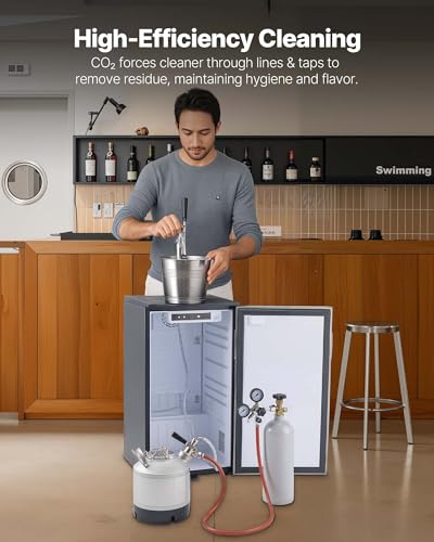 VEVOR Cleaning Keg, 1.75 Gallon/6.5L Keg Line Cleaning Kit with D Coupler Connection & Rubber Base, Beer Lines Cleaner Used for Beer Line Cleaning, 304Stainless Steel Kegerator Beers Lines Cleaner Kit - size: 1.75 Gal