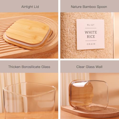 2 Pack Square Glass Flour and Sugar Containers with 132 Kitchen Pantry Labels - Thicken 85 FL OZ Large Glass Storage Jars with Airtight Bamboo Lid - Big Food Canisters for Cookies, Candy, Tea, Coffee - size: 85OZ