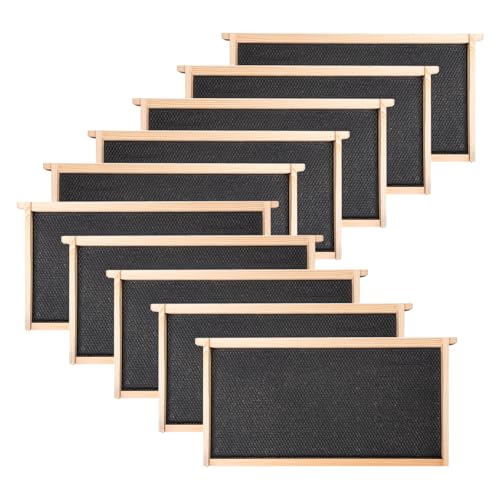 10 Pack Beehive Frames and Wax Foundations for Deep Brood Bee Hives with Wooden Bee Hive Frames and 100% Beeswax Coated Foundations, 9-1/8-Inch (Black) - size: 10 Pack Deep Frames-Black