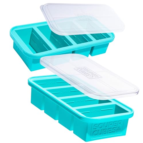 Souper Cubes 1 Cup Silicone Freezer Molds with Lids, Aqua, 2-Pack | 100% Platinum-Cured Silicone Food Mold, Oven and Microwave Safe, Perfect for Freezing Soup, Rice, Protein, Grains and More - color: Aqua, size: 2-Pack